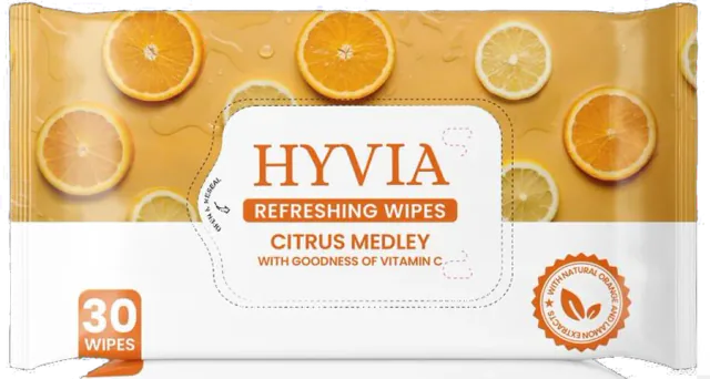 HYVIA Refreshing Wipes, Citrus Medley with vitamin C, 30 wipes