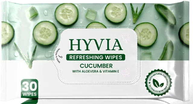 HYVIA Refreshing Wipes, Cucumber with aloe vera and vitamin E, 30 wipes